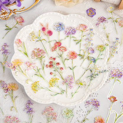 [2601-165] Floral Overture – Gilded PET Flower Stickers (4 Designs)