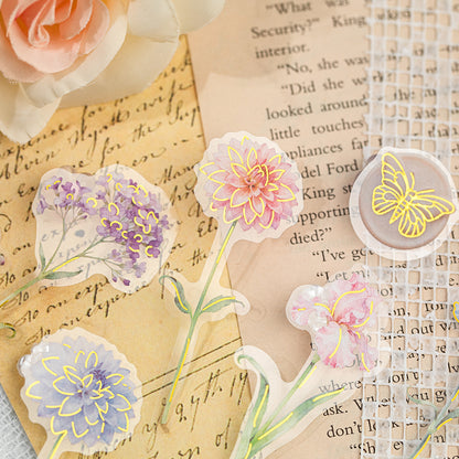 [2601-165] Floral Overture – Gilded PET Flower Stickers (4 Designs)