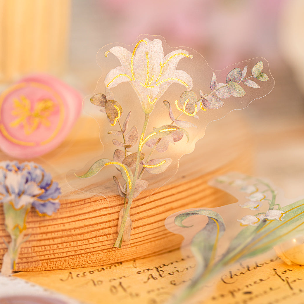 [2601-165] Floral Overture – Gilded PET Flower Stickers (4 Designs)