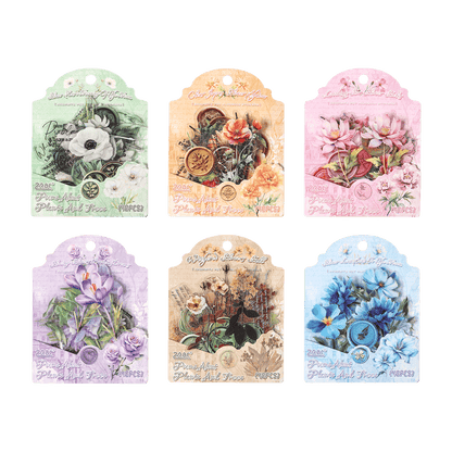 [2603-056] Floral PET Background Stickers 40 Pieces 6 Styles