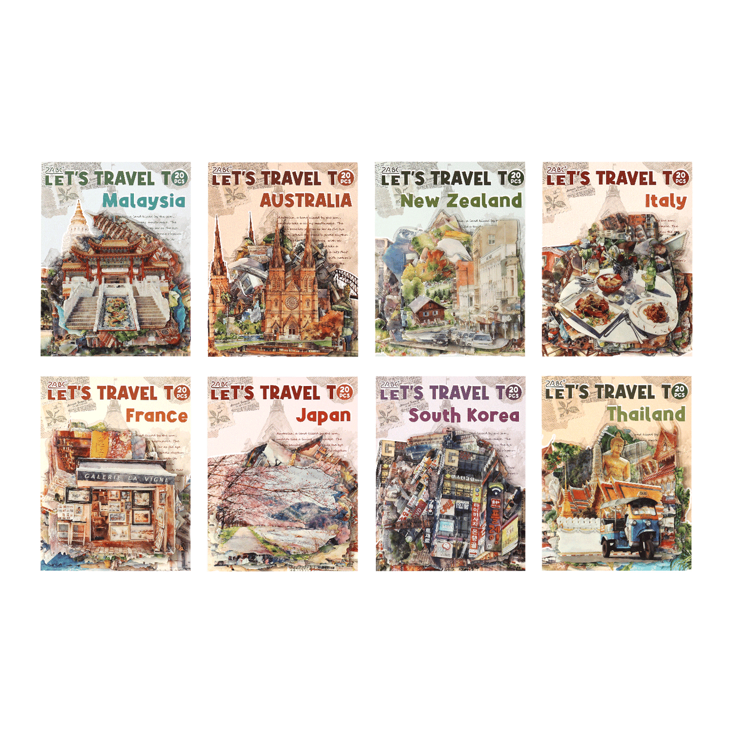 [2603-049] World Travel PET Stickers 20 Pieces 8 Styles
