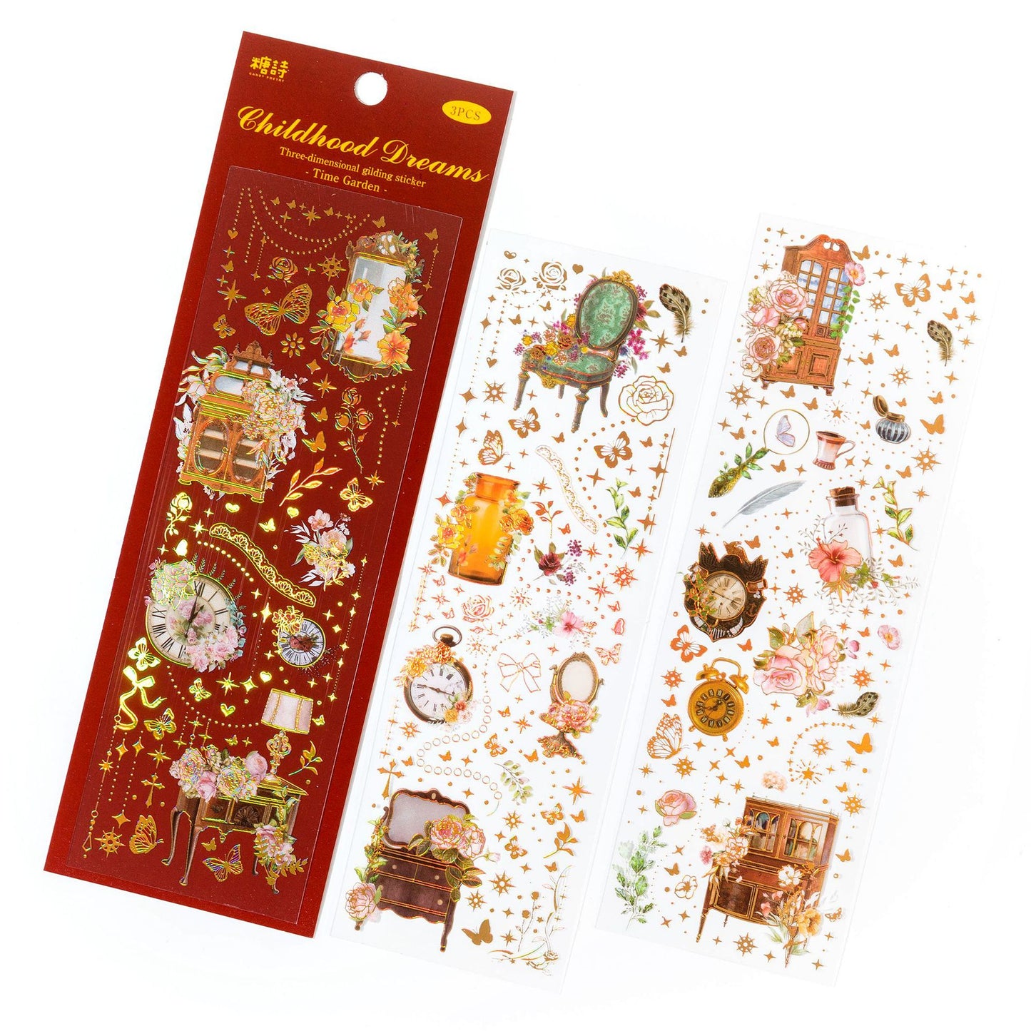 [2602-019] Vintage Gold Foil Sticker Set 4 Styles